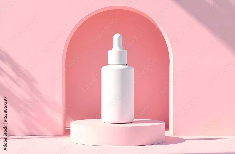 Dropper serum bottle mock up with blank label, place for logo, design, text. minimal studio with soft light background with shadow and arch Dropper serum bottle mock up with blank label, place for logo, design, text. minimal studio with soft light background with shadow and arch