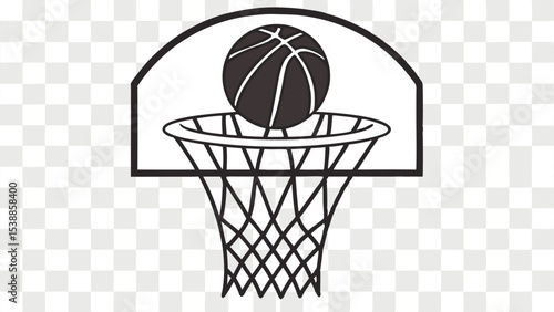 Basketball hoop and ball illustration on transparent background