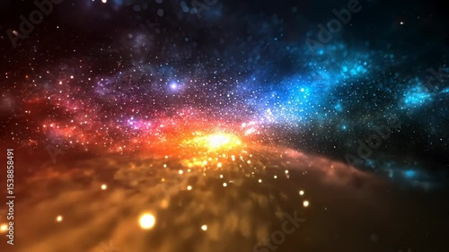 Colorful cosmic nebula with glowing particles
