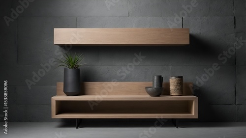 Elegant Matte Shelf Against Textured Gray Wall for Minimal Product Mockup