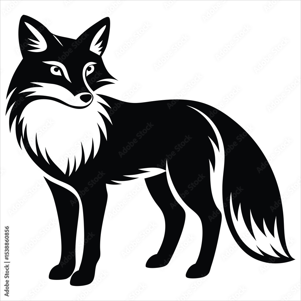 Obraz premium Fox Silhouette Vector Illustration – Wild Forest Animal, Clever Creature, Nature and Wildlife Design for Outdoor, Woodland, and Animal-Themed Projects