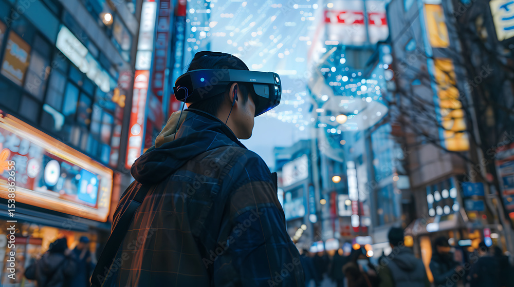 Virtual reality experience in urban japan technology showcase city streets futuristic environment immersive viewpoint Virtual reality experience in urban japan technology showcase city streets futuristic environment immersive viewpoint