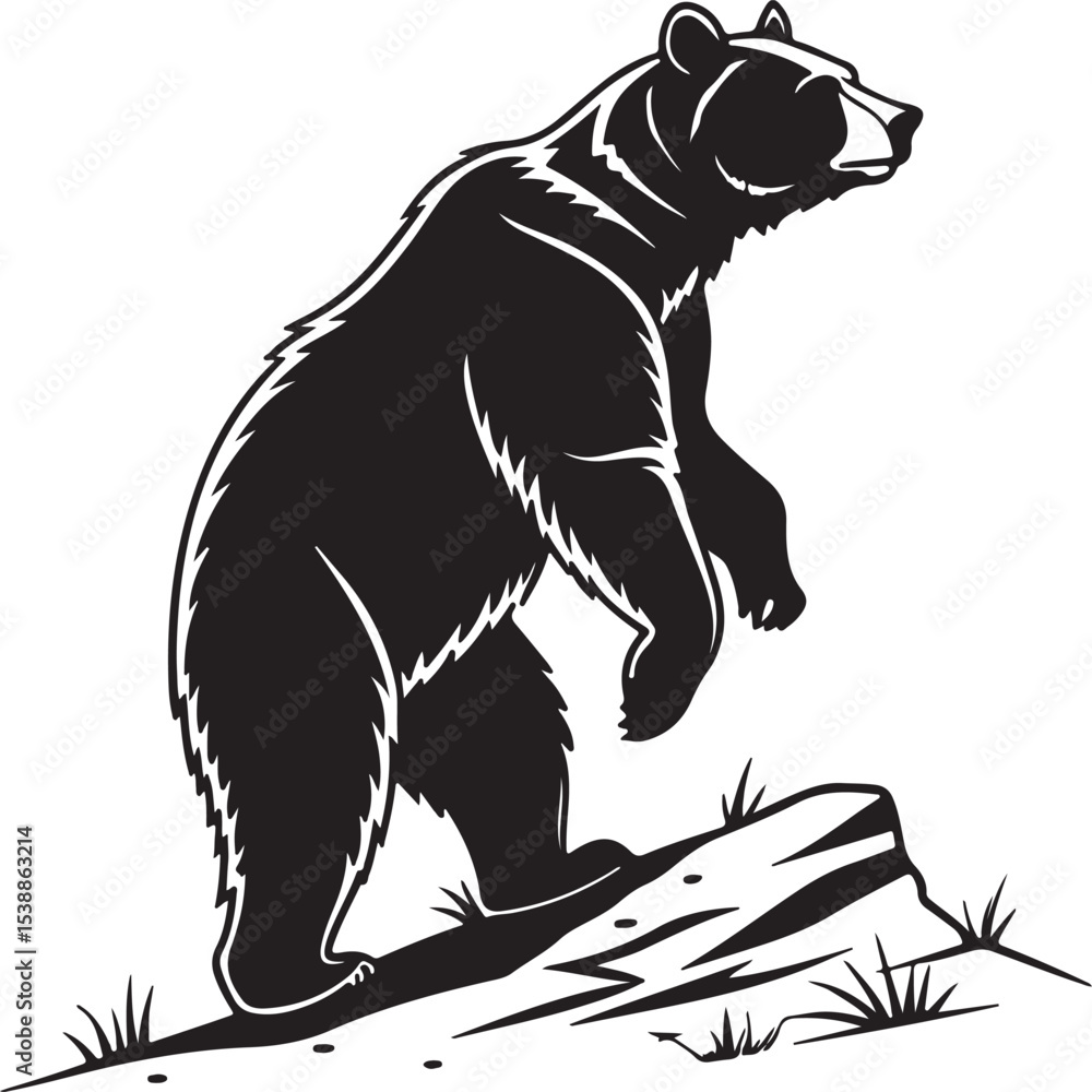 Obraz premium Bear vector art illustration silhouette image, Black bear silhouette vector illustration animal wildlife