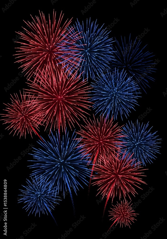 Fototapeta premium Fireworks display red and blue colors night
