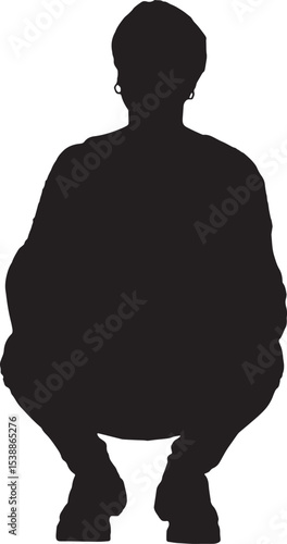 vector; silhouette of a back view of squatting woman