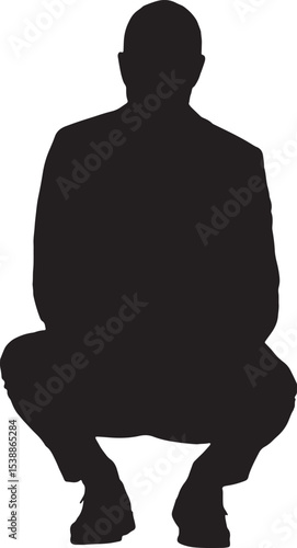 vector; silhouette of a back view of squatting man dressed in suit and tie