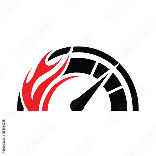 Red Flame Speedometer Gauge Black Background Graphic Design 1