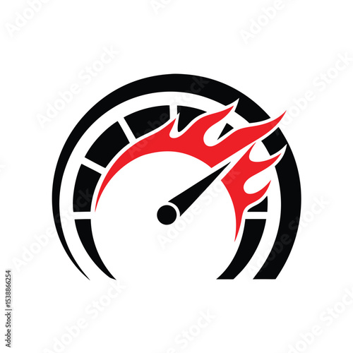 Red Flame Speedometer Gauge Black Background Graphic Design
