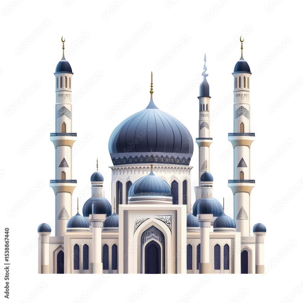 Obraz premium Majestic mosque architecture isolated on white and transparent background
