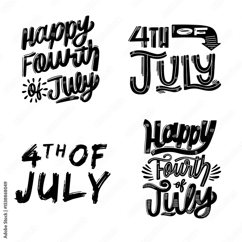 Obraz premium 4th of July Set .Font Styles Bundle . Fourth of July Vector illustration,