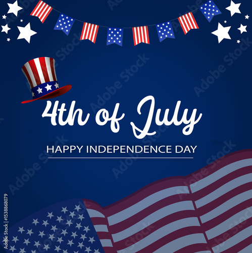 4th of July , Happy Independence Day text with united states of america flag colors. Vector illustration.