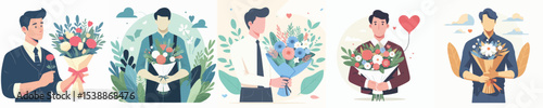 vector of man holding a bouquet of flowers
