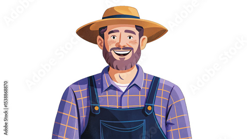 organic farmer smiling while standing proudly in isolated background, symbolizing sustainable agriculture, healthy food, eco-friendly farming, and rural lifestyle