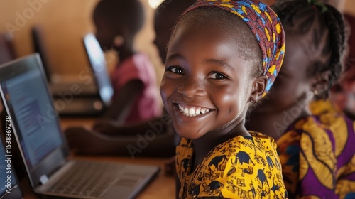 Happy African Girl Learning on Laptop  Education in Africa
