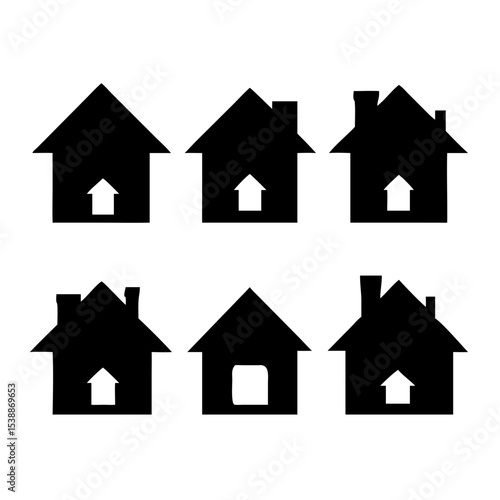 House Icon Silhouette Set – Minimal Black Home Graphics for Real Estate, Property, App UI, Architecture, Rental Listings, and Construction Branding