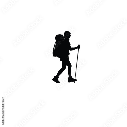 person hiking with backpack silhouette on white background