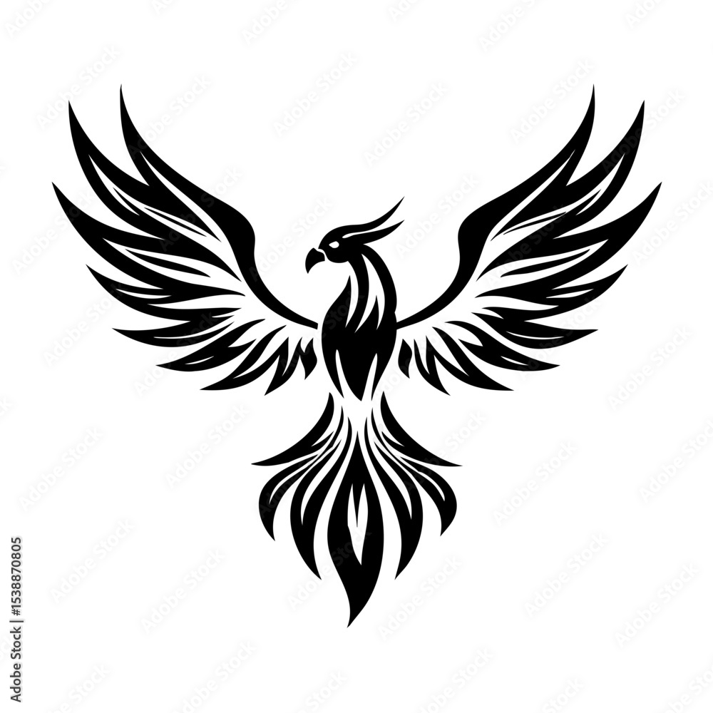 Fototapeta premium Majestic Tribal Phoenix Tattoo Design – Mythical Firebird Artwork for Men & Women, Bold Black Ink Symbol of Rebirth, Power, and Spiritual Transformation