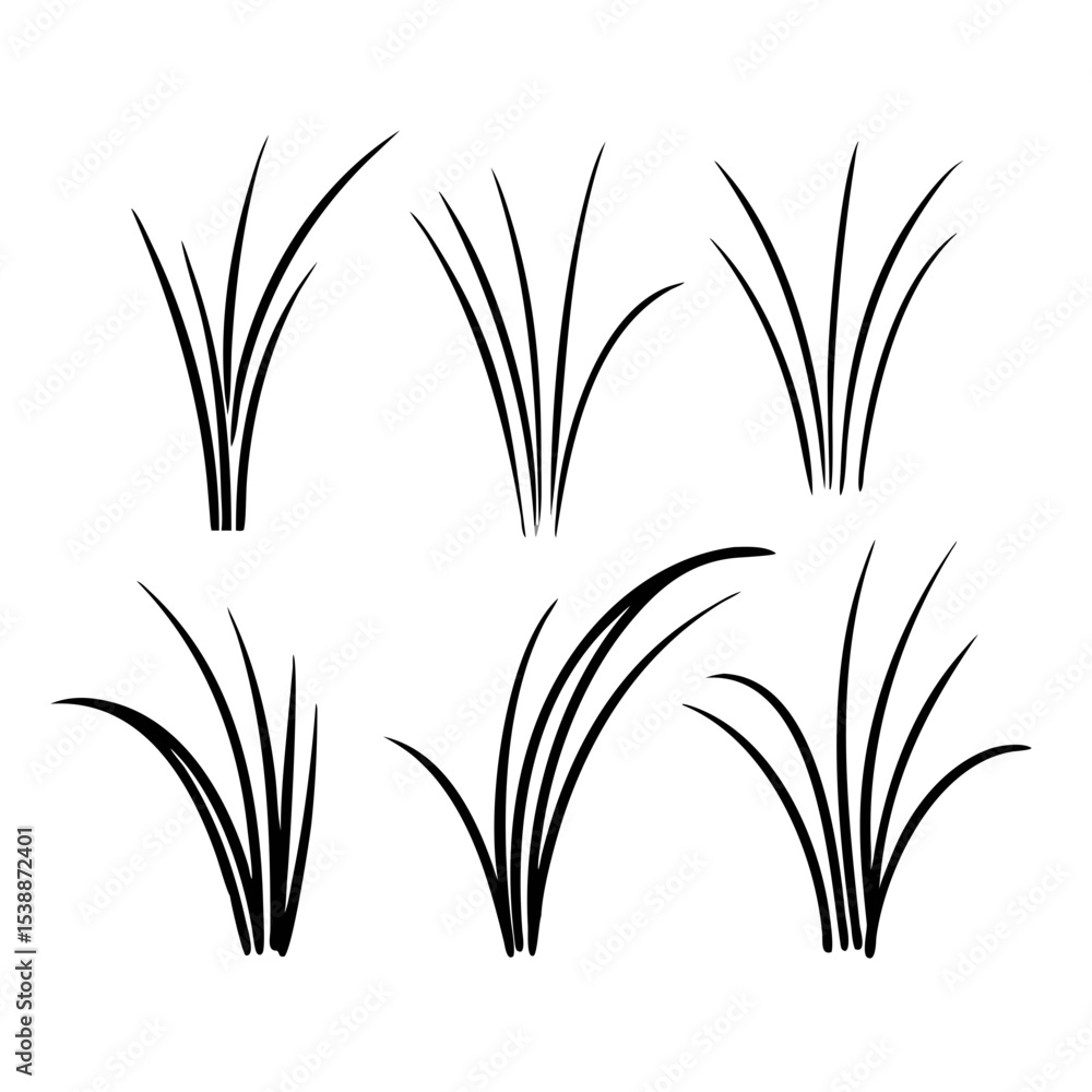Obraz premium Grass Silhouette Icon Set – Black Minimal Lawn Plant Vector Clipart