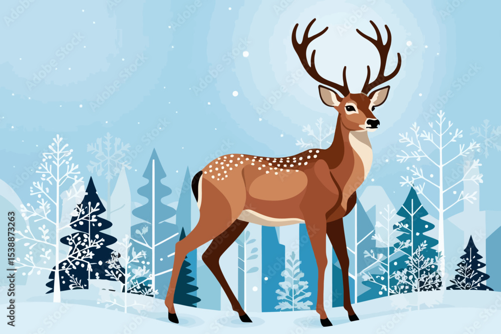 Winter Deer in Snowy Forest Illustration - Festive Holiday Graphic - Christmas Card Design - Reindeer Art for Seasonal Projects - Wildlife Scene Depiction Winter Deer in Snowy Forest Illustration - Festive Holiday Graphic - Christmas Card Design - Reindeer Art for Seasonal Projects - Wildlife Scene Depiction