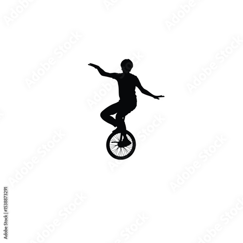 person riding unicycle silhouette on white background