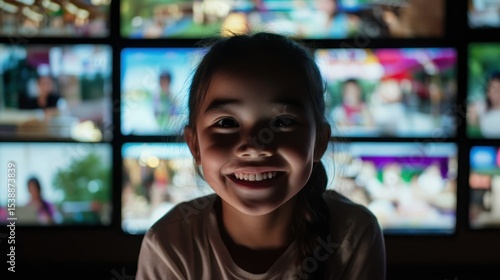 Wallpaper Mural Happy Child Watching TV  Screen Time  Kid Smiling Torontodigital.ca