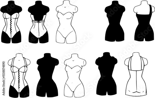 Fashion figure ten heads design template croquis wearing bodice

