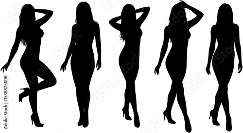 Sexy pinup girl siting in dancing shoes. Vector silhouette of beautiful woman. Beauty and fashion model icon isolated on white background.
