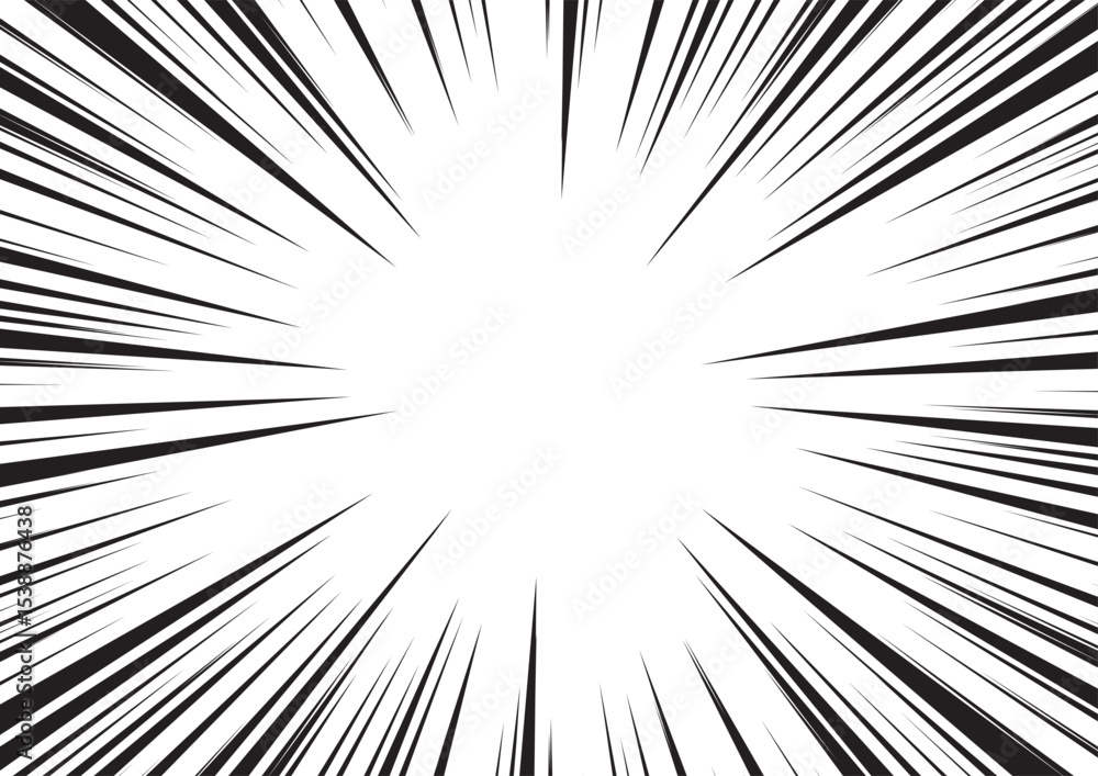 Obraz premium Manga comic explosion, motion or movement effect, vector background. Manga anime cartoon radial speed lines and abstract pattern for comic book burst, flash ray or explode bang action