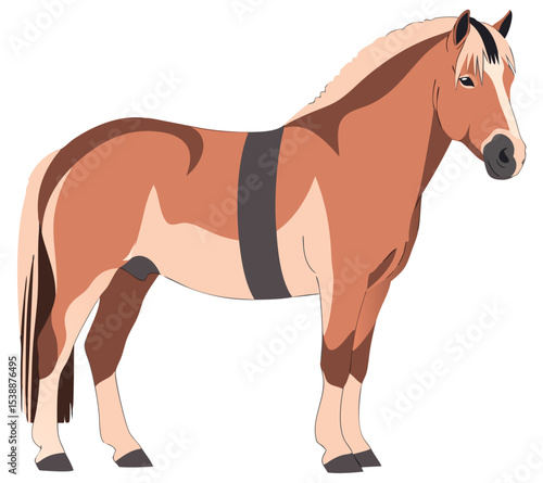 Majestic Strong Fjord Horse Standing Proudly in a Stylized Illustration Representing Strength, Beauty, and Equine Grace in Agriculture Settings