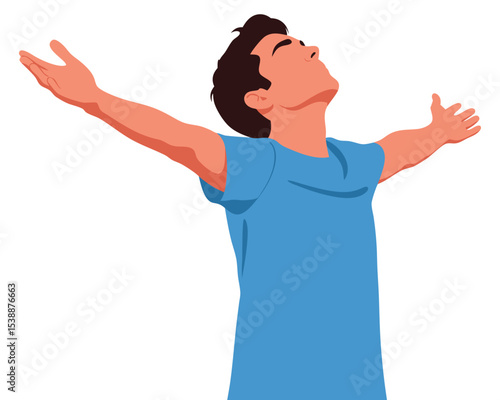Joyful Man with Arms Open Embracing Happiness and Peace in a Conceptual Representation of Blissful Freedom and Emotional Well-Being