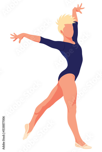 Dynamic Female Gymnast Performing an Elegant Pose Showcasing Flexibility and Strength in a Stylish Leotard on a Bright Background