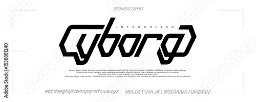 Font Cyborg, an abstract technology science alphabet font. digital robotic game typography vector illustration design Important information futuristic  space and astronaut. Cover, book and design