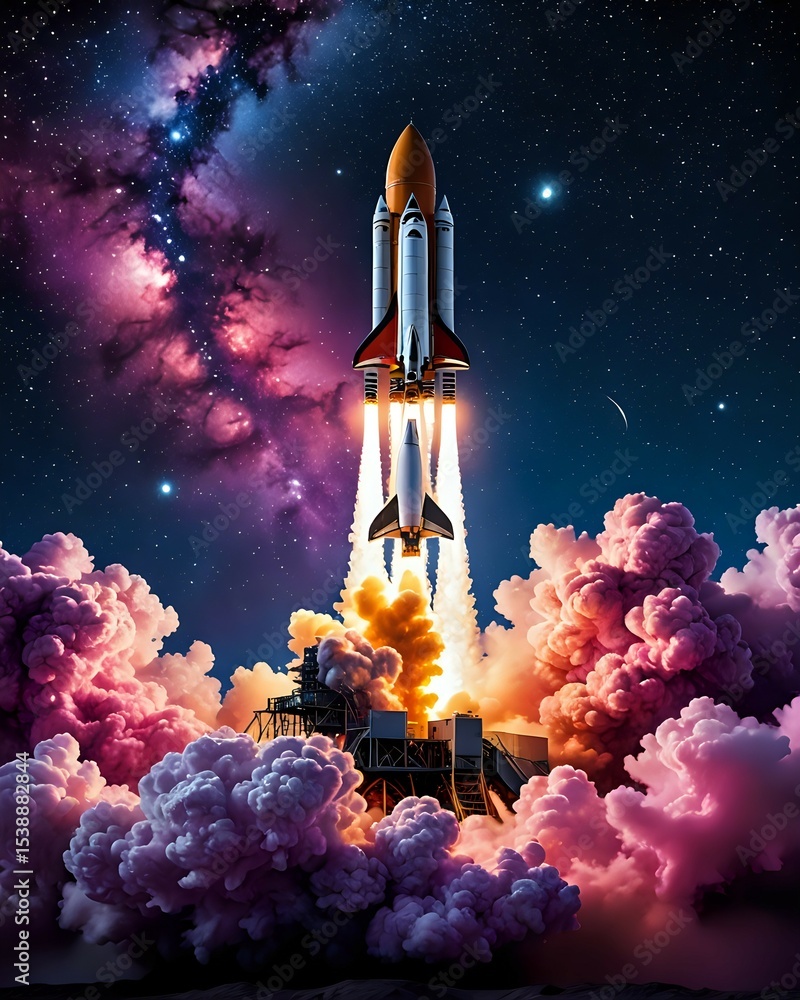 Fototapeta premium Spectacular Space Shuttle Launch A Breathtaking Ascent Through Cosmic Clouds