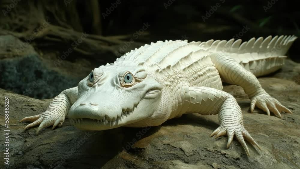 Stunning Albino Alligator Displayed in Naturalistic Environmental Close-up Stunning Albino Alligator Displayed in Naturalistic Environmental Close-up
