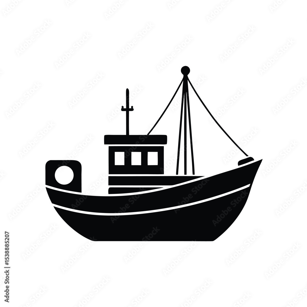 Fishing boat silhouette on white background vector illustration Fishing boat silhouette on white background vector illustration