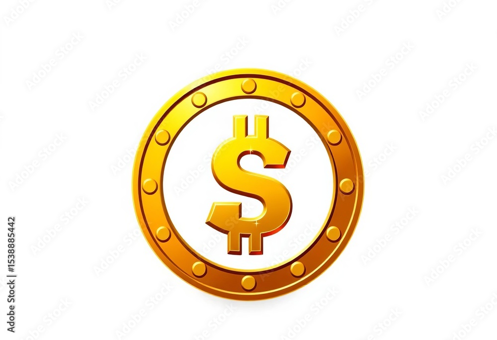 Obraz premium Golden dollar coin icon, vector illustration, isolated on white, financial, sign