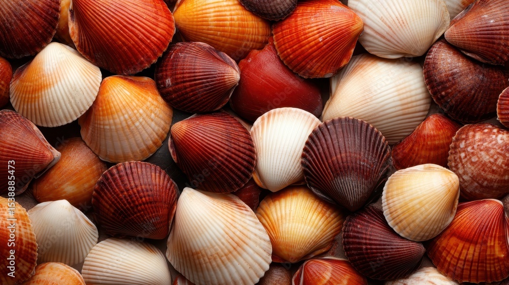An array of exquisite seashells in various colors and shapes is captured in this close-up image, evoking the beauty of nature and marine life, perfect for beach-themed projects. An array of exquisite seashells in various colors and shapes is captured in this close-up image, evoking the beauty of nature and marine life, perfect for beach-themed projects.