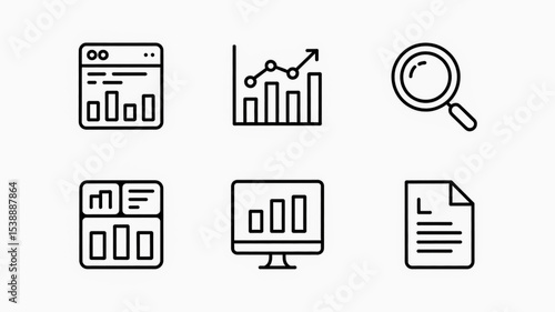 Data analysis and business intelligence icons for website and application design and development use cases