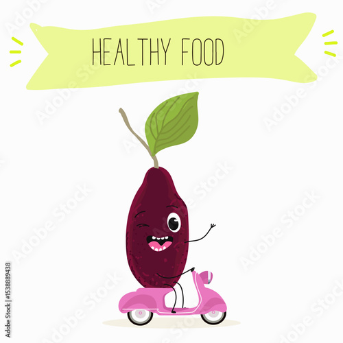 Cherry, fruit, dogwood, cornelian, cornus, funny cheerful characters. Vector hand drawn  illistration.