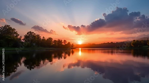 Wallpaper Mural Serene sunset over calm lake and trees Torontodigital.ca