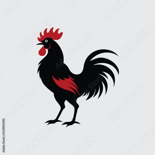 Majestic Rooster Silhouette A Black and Red Farm Bird Illustration