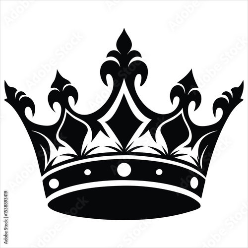 Ornate royal crown vector illustration with black silhouette and fleur-de-lis details for luxury branding
