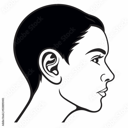 A stylish and elegant silhouette vector of a girl with short hair, capturing feminine charm and individuality in a clean, minimal design. T