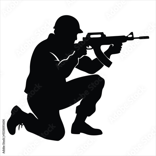 Soldier Silhouette Vector Illustration – Military Personnel, Army Trooper, Patriotism, Security Forces, Veteran Tribute, and Defense-Themed Graphic Design for Military and Patriotic Projects"