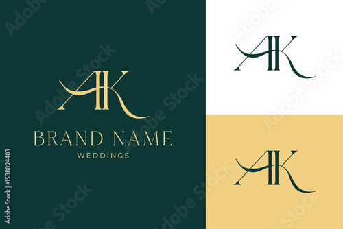 Elegant AK Wedding Monogram Logo and Luxury Wedding Brand Identity
