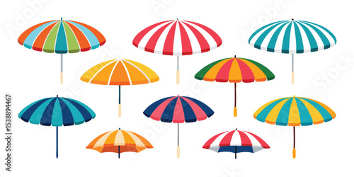 Collection of Colorful Striped Beach & Rain Umbrellas Illustration