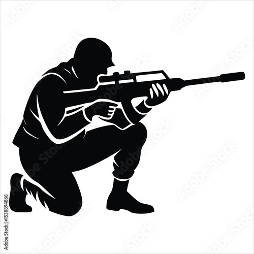 Soldier Silhouette Vector Illustration – Military Personnel, Army Trooper, Patriotism, Security Forces, Veteran Tribute, and Defense-Themed Graphic Design for Military and Patriotic Projects"