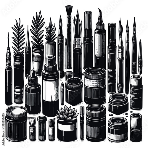 Black Ink Hand Painting Cylindrical Objects vector