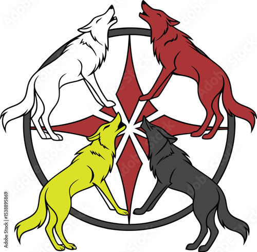 “Four Element Wolves Circle Emblem”