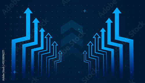 The modern arrows rising on reflecting unity, collective progress, and upward momentum in business or technology. arrows growing up trend arrows on blue background vector